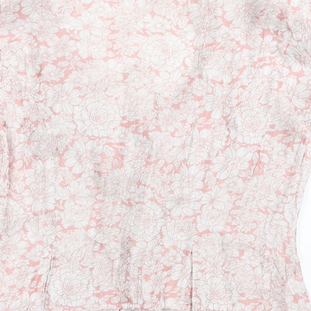 SheIn Womens Pink Floral Polyester Basic Blouse Size XS V-Neck