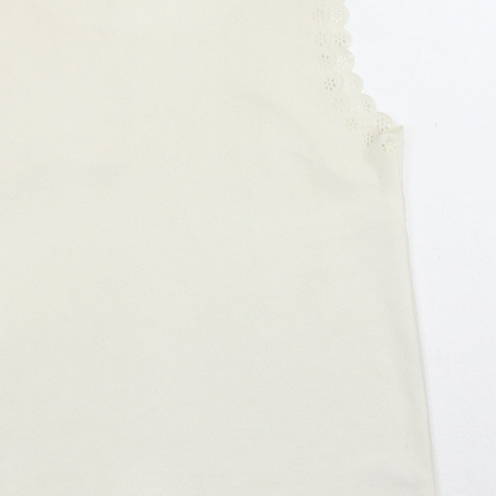 Primark Womens White Polyester Basic Tank Size 10 Round Neck - Anglaise detail on waistline, sleeve and neckline