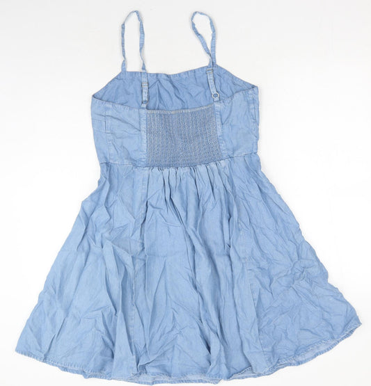 Gap Womens Blue Cotton Skater Dress Size M Square Neck Pullover - Shirred Back