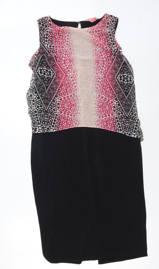 Papaya Womens Pink Geometric Polyester Shift Size 12 Boat Neck Pullover