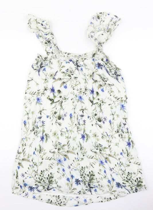 Primark Womens White Floral Polyester A-Line Size 10 Scoop Neck Pullover