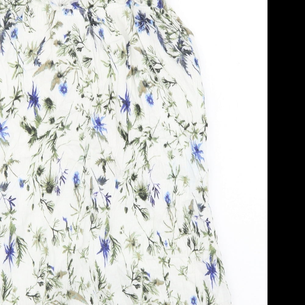 Primark Womens White Floral Polyester A-Line Size 10 Scoop Neck Pullover