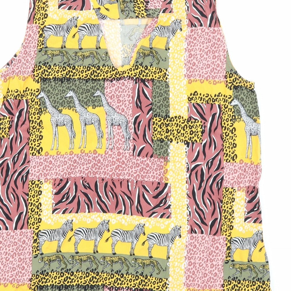 TU Womens Multicoloured Geometric Viscose Basic Tank Size 10 Boat Neck - Zebra, Giraffe, Mixed Prints