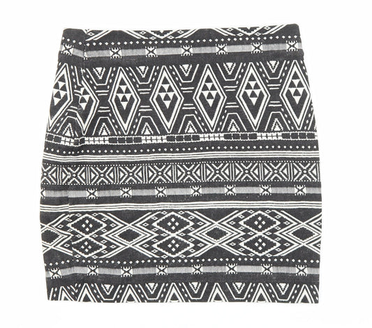 H&M Womens Black Geometric Polyester Straight & Pencil Skirt Size S