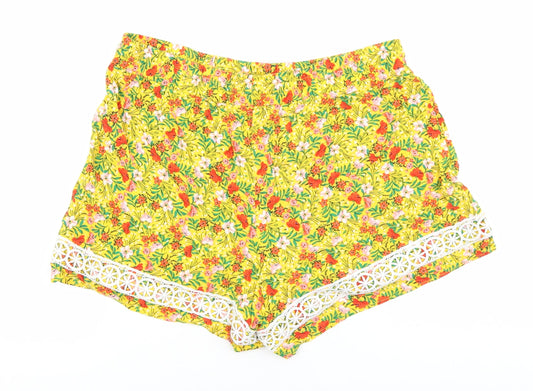 Papaya Womens Yellow Floral Viscose Mom Shorts Size 12 L3 in Regular Tie