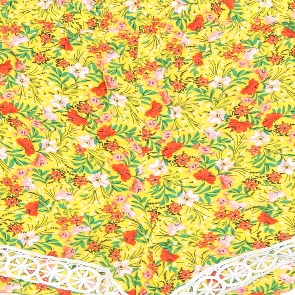 Papaya Womens Yellow Floral Viscose Mom Shorts Size 12 L3 in Regular Tie