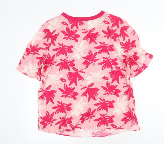 Autograph Womens Pink Floral Viscose Basic T-Shirt Size 10 V-Neck