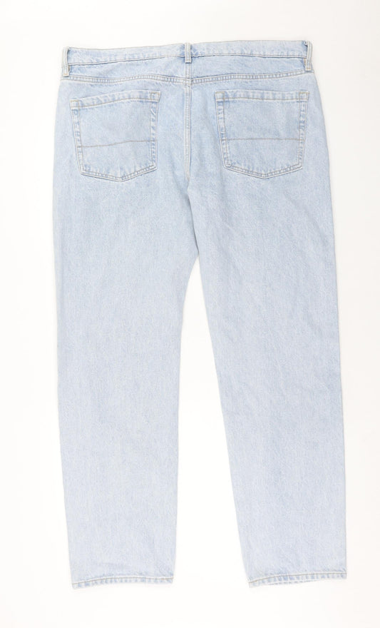 Marks and Spencer Mens Blue Cotton Straight Jeans Size 40 in L33 in Regular Button - Long Leg