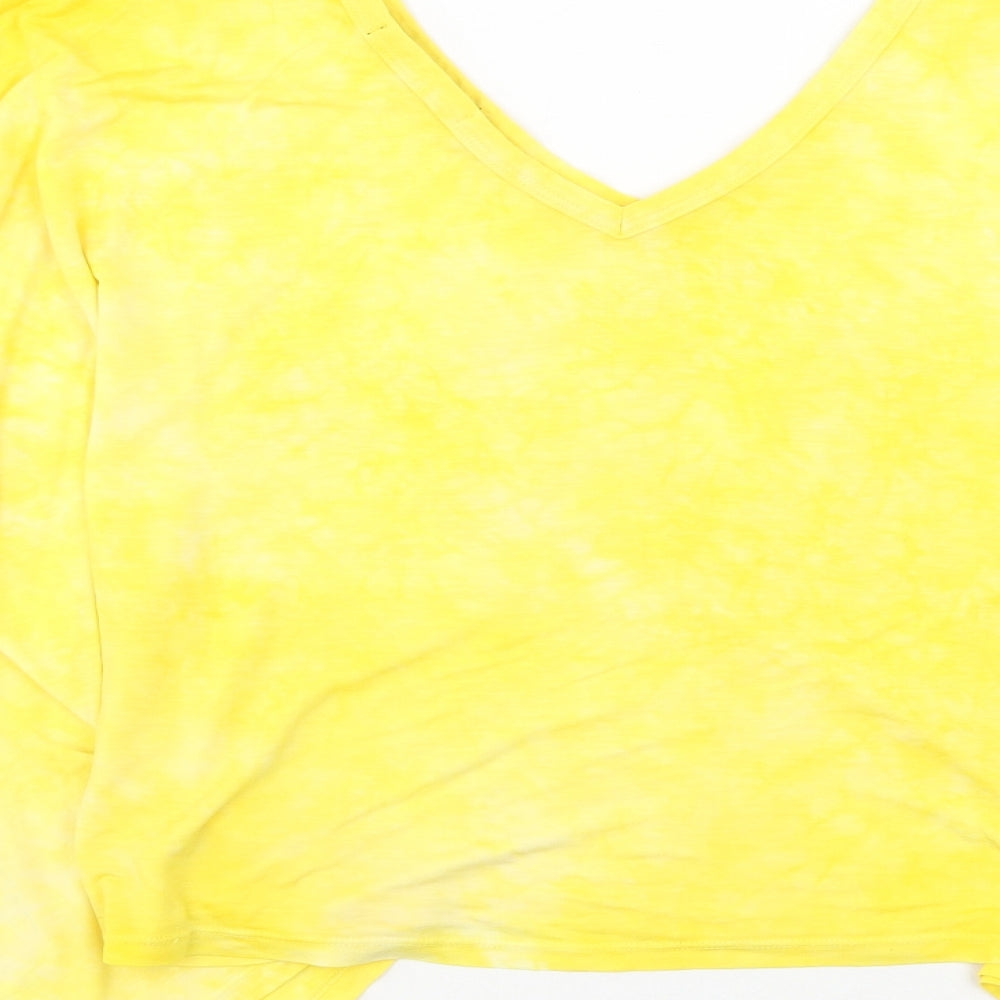 Maj Womens Yellow Polyester Basic Blouse Size S V-Neck