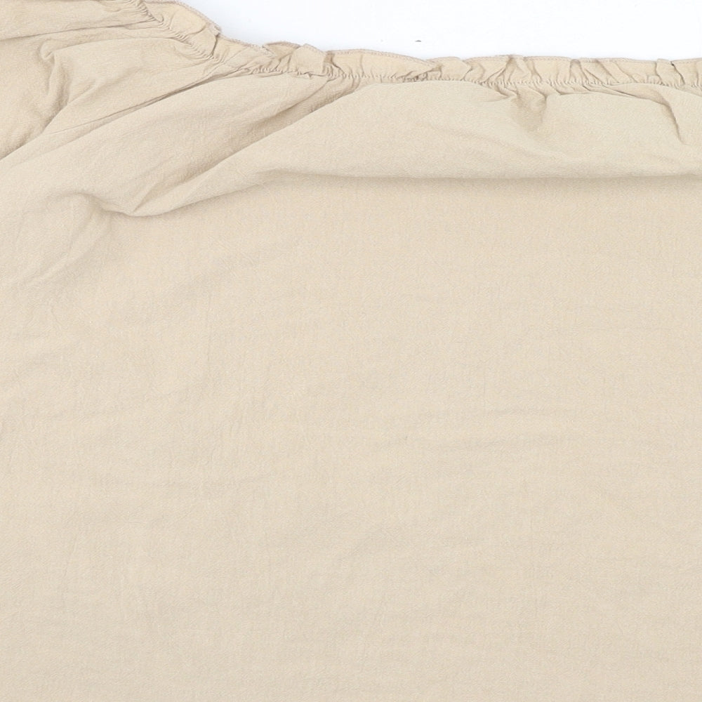 SheIn Womens Beige Cotton Basic Blouse Size L Off the Shoulder - Broderie Anglaise Sleeve