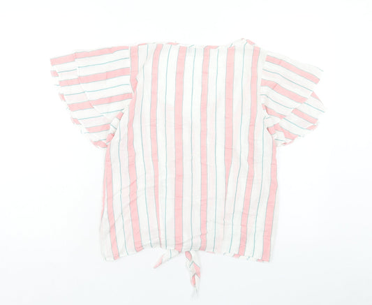 Papaya Womens Multicoloured Striped Viscose Basic Blouse Size 8 V-Neck - Tie Front