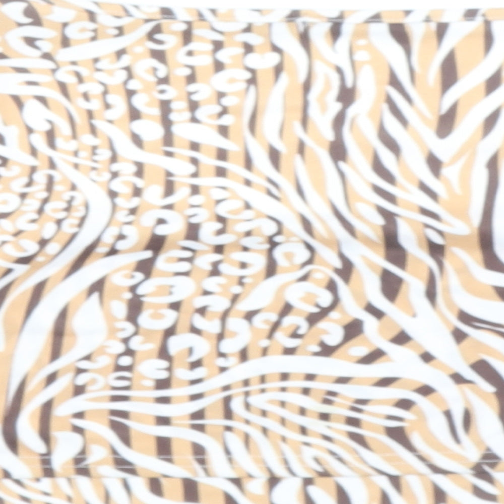 Boohoo Womens Beige Animal Print Polyester Cropped Blouse Size 10 Square Neck - Leopard Tiger Print