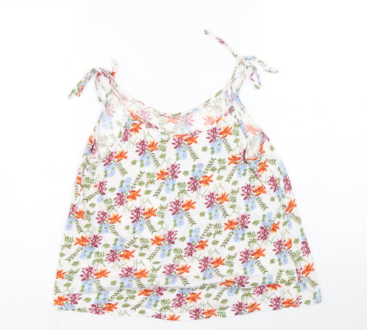 Papaya Womens White Floral Cotton Basic Tank Size 10 Round Neck