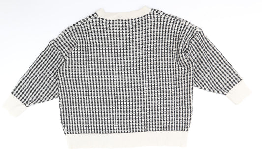 Boohoo Womens Black Round Neck Check Acrylic Pullover Jumper Size 20