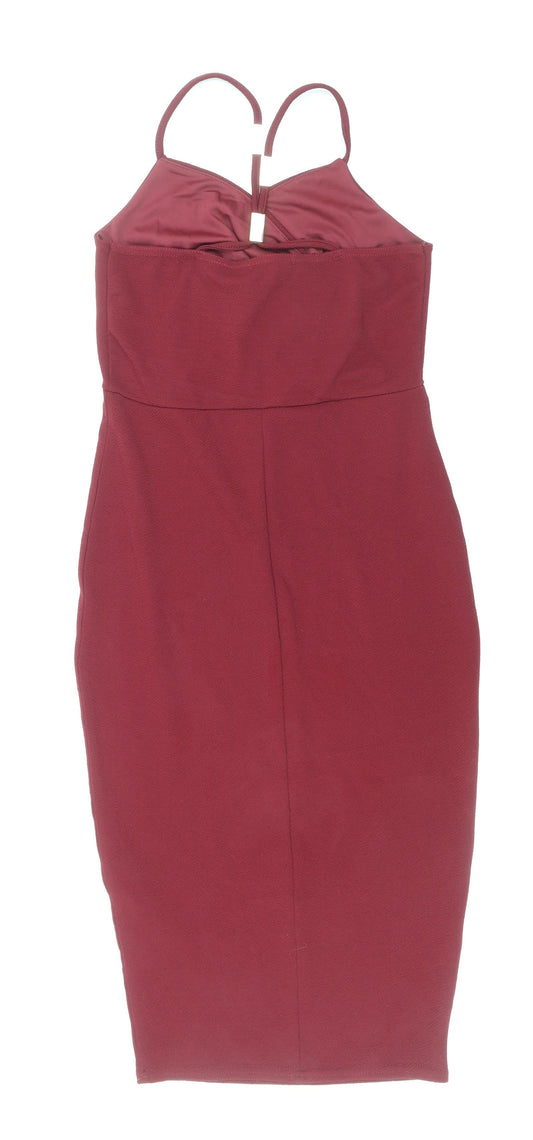 Boohoo Womens Red Polyester Sheath Size 10 V-Neck Pullover