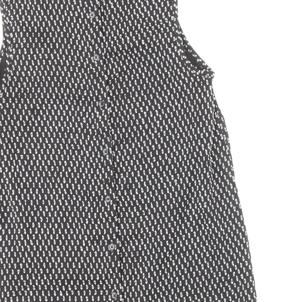 TU Womens Black Geometric Polyester Basic Blouse Size 10 Round Neck