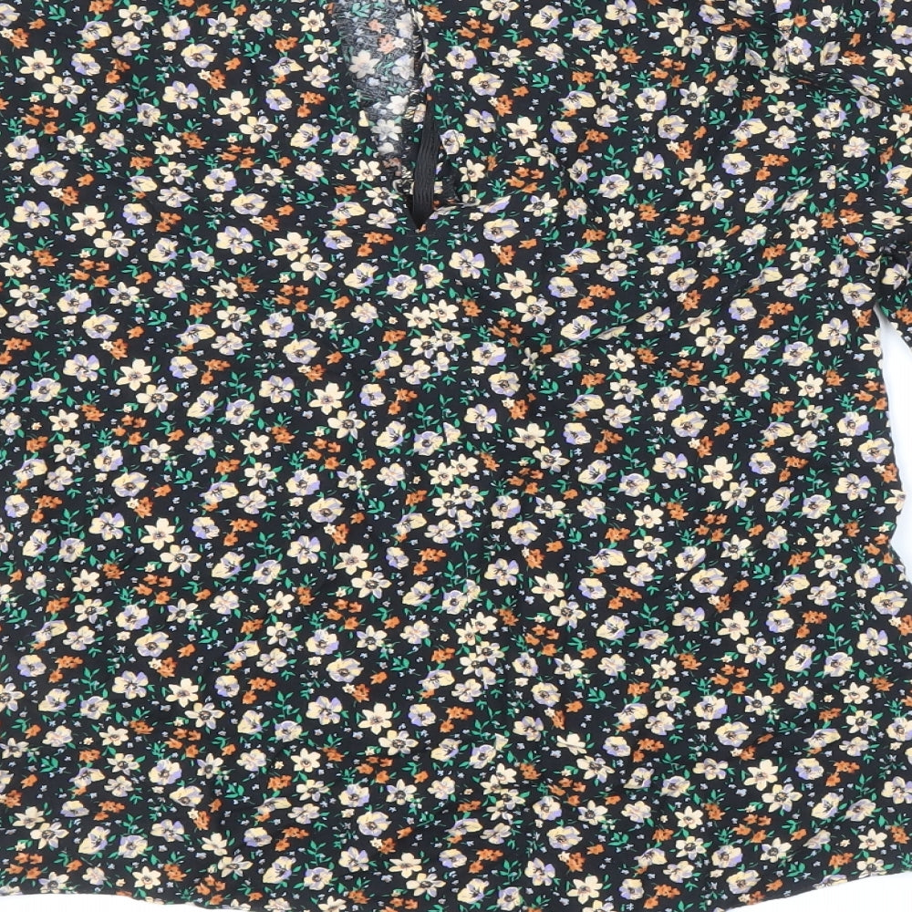 Primark Womens Multicoloured Floral Viscose Basic Blouse Size 6 Boat Neck