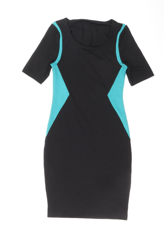 Peacocks Womens Black Colourblock Viscose Bodycon Size 10 Scoop Neck Pullover