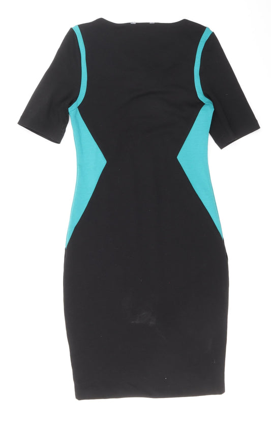 Peacocks Womens Black Colourblock Viscose Bodycon Size 10 Scoop Neck Pullover