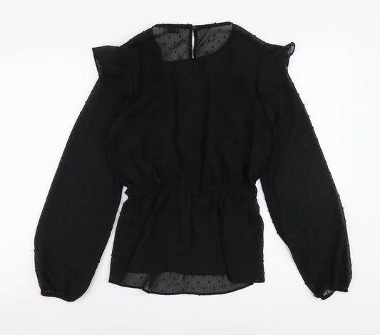 Papaya Womens Black Polyester Basic Blouse Size 8 Boat Neck - Peplum