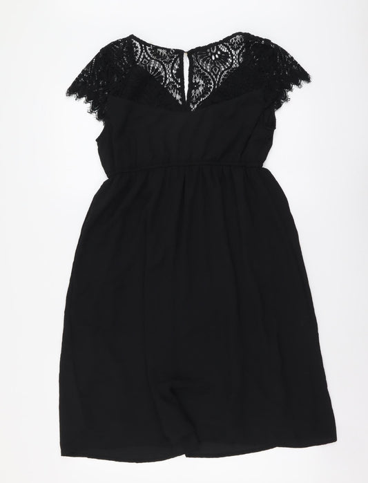 H&M Womens Black Polyester Fit & Flare Size S V-Neck Button