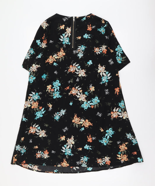 Apricot Womens Black Floral Polyester Shift Size 12 Round Neck Zip