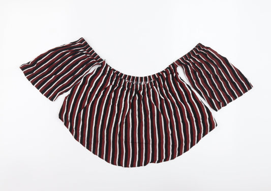 Bershka Womens Red Striped Viscose Basic Blouse Size S Off the Shoulder