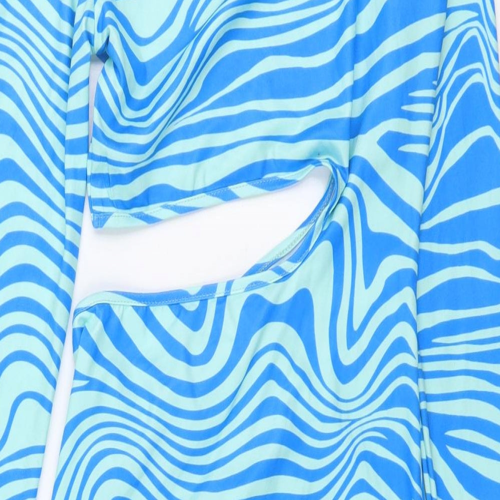 SheIn Womens Blue Animal Print Polyester Bodycon Size XS Boat Neck Pullover