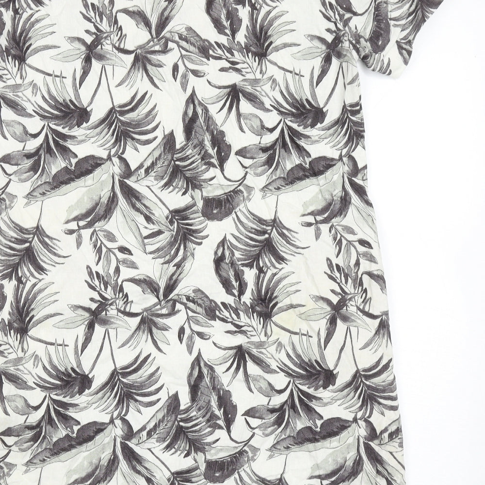 papaya Womens Grey Floral Linen A-Line Size 12 V-Neck Pullover