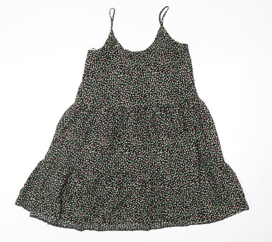 Marks and Spencer Womens Black Floral Viscose A-Line Size 8 Scoop Neck Pullover - Tiered
