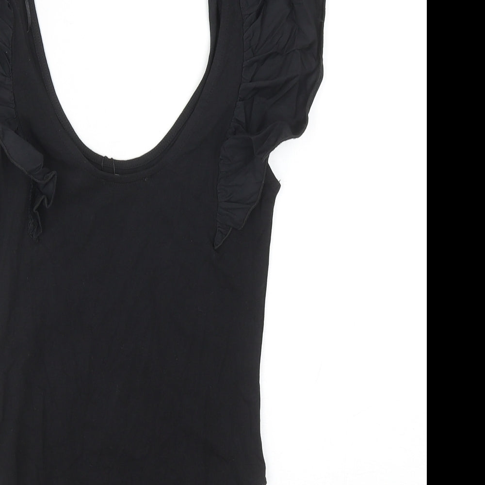 Zara Womens Black Cotton Bodysuit One-Piece Size S Snap