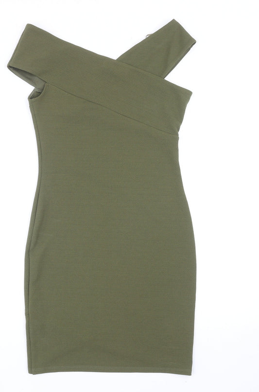 Miss Selfridge Womens Green Polyester Bodycon Size 10 V-Neck Pullover