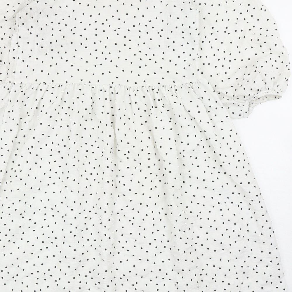 Primark Womens White Polka Dot Polyester A-Line Size 6 Round Neck Button