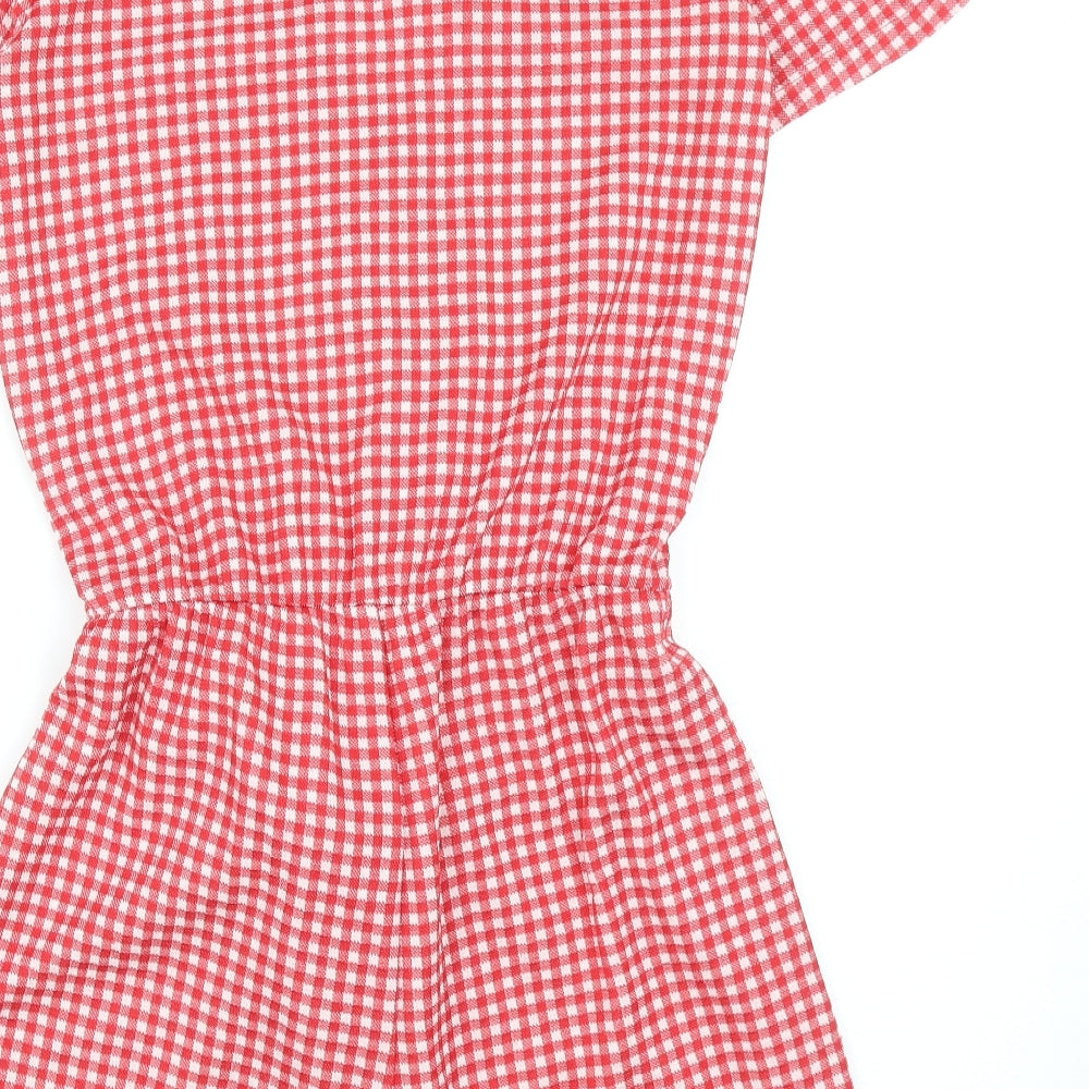 Zara Womens Red Check Polyester Playsuit One-Piece Size M Pullover