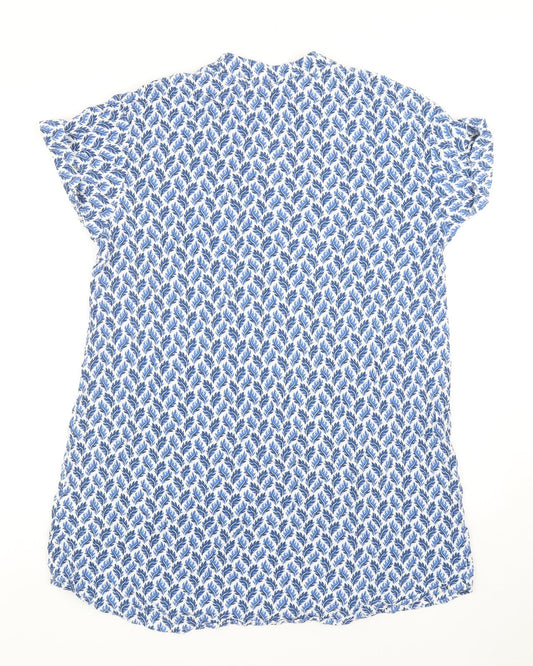 H&M Womens Blue Geometric Viscose Shirt Dress Size 10 V-Neck Pullover