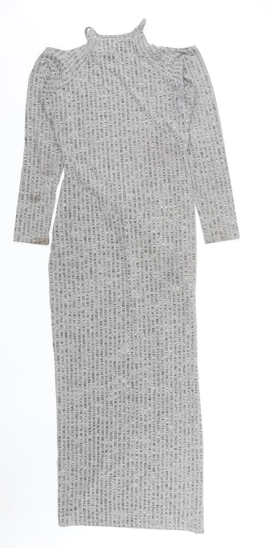 In Vogue Womens Grey Cotton Jumper Dress Size L Round Neck Pullover - Knot Detail
