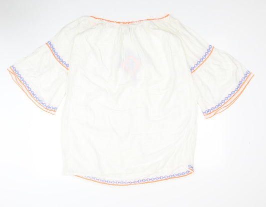 Atmosphere Womens White Geometric Viscose Kaftan Size L Boat Neck Pullover