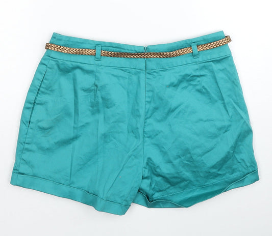 Atmosphere Womens Blue Cotton Mom Shorts Size 8 Regular Zip - Belt included