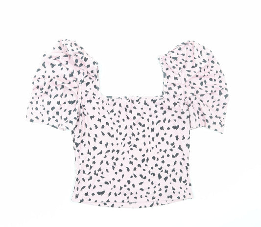 SheIn Womens Pink Geometric Polyester Basic Blouse Size S Round Neck