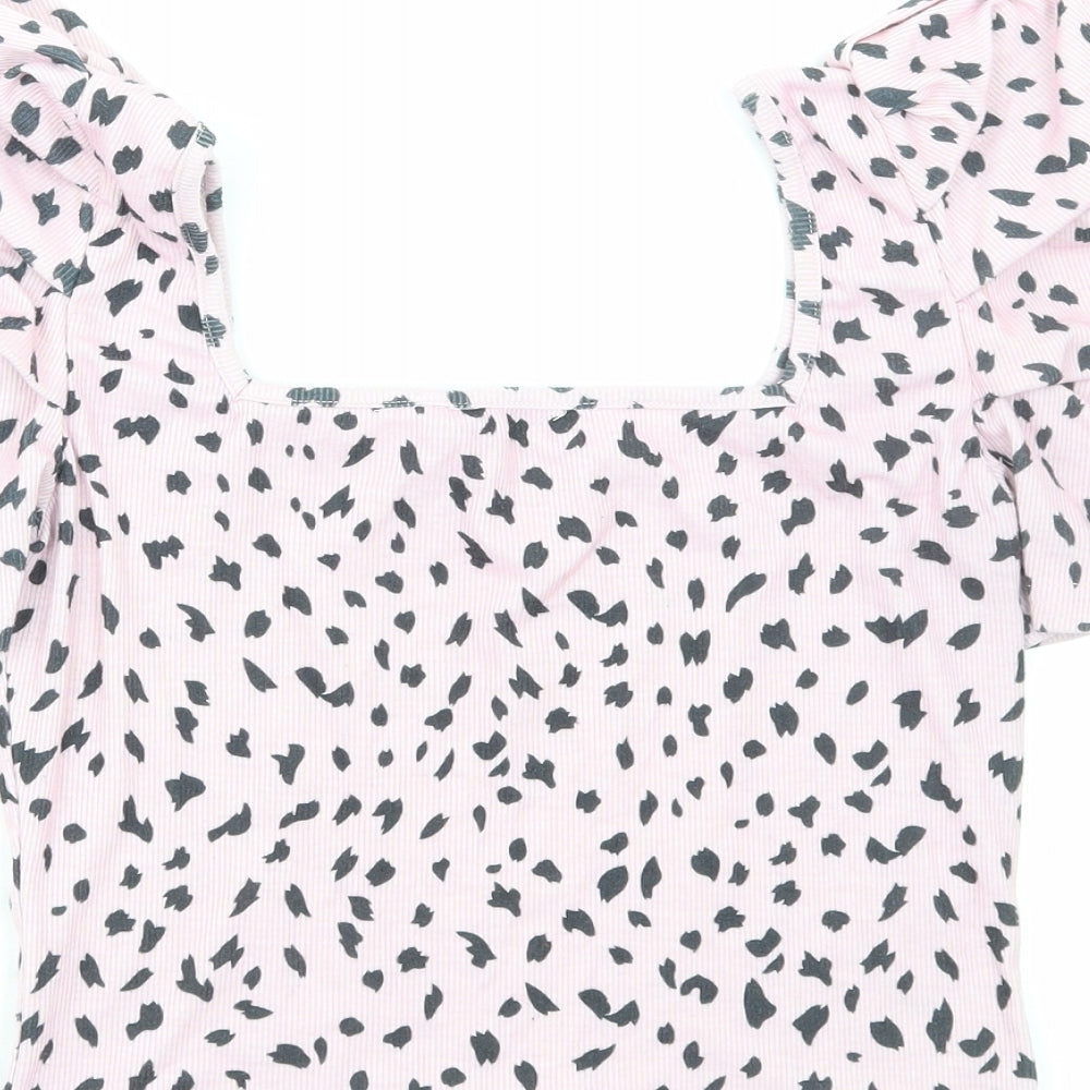 SheIn Womens Pink Geometric Polyester Basic Blouse Size S Round Neck