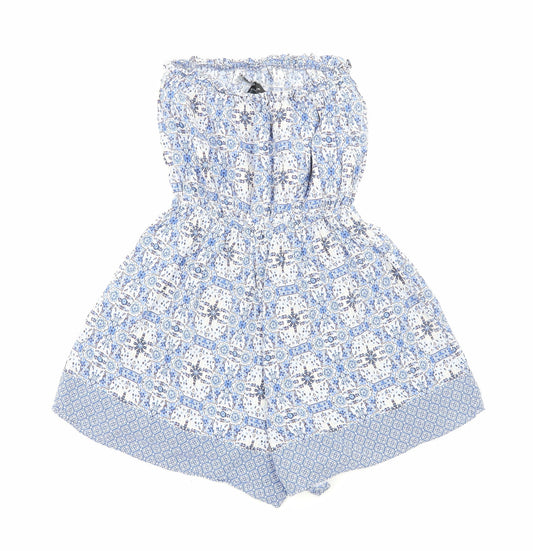 New Look Womens Blue Geometric Viscose Playsuit One-Piece Size 8 Pullover