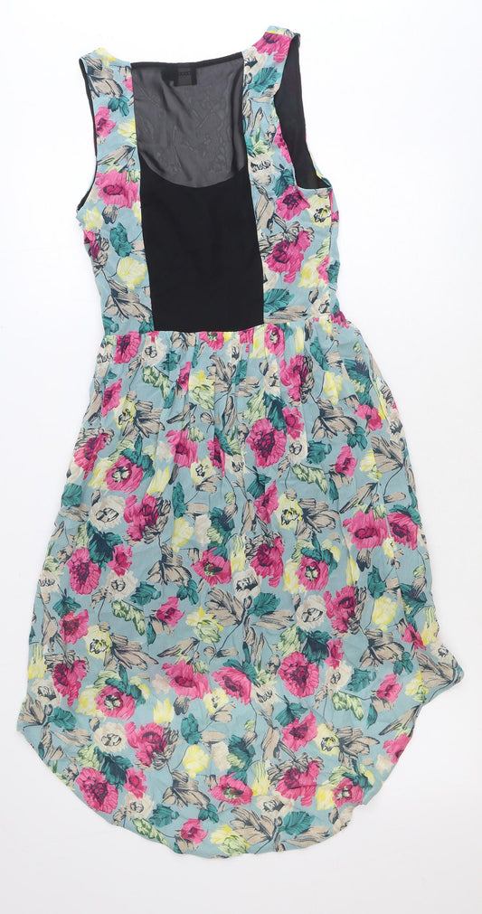 ASOS Womens Blue Floral Viscose A-Line Size 8 Scoop Neck Zip