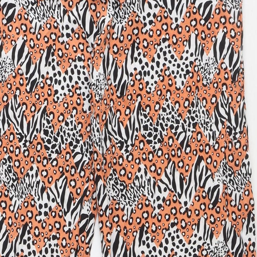DED LONDON Womens Orange Animal Print Viscose Trousers Size 10 Regular Zip - Leopard Zebra Pattern