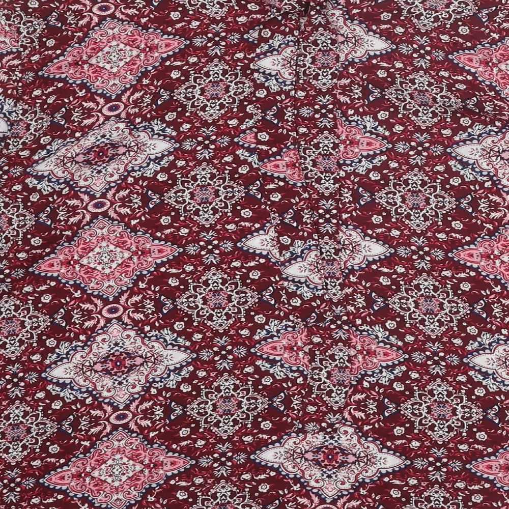 Primark Womens Red Geometric Polyester Basic Blouse Size 12 Boat Neck - Bell Sleeve