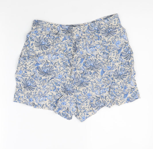 H&M Womens Blue Floral 100% Viscose Mom Shorts Size 38 in L3 in Regular