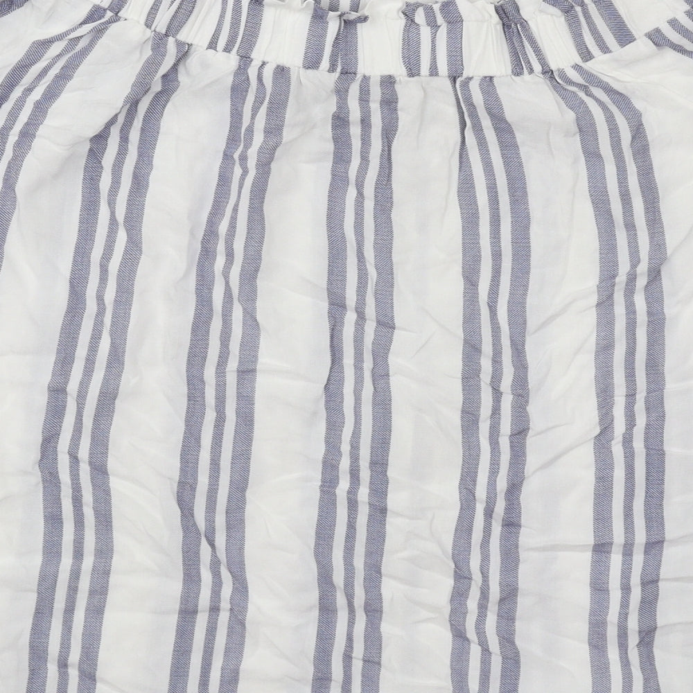 F&F Womens White Striped Cotton Basic Blouse Size 8 Boat Neck