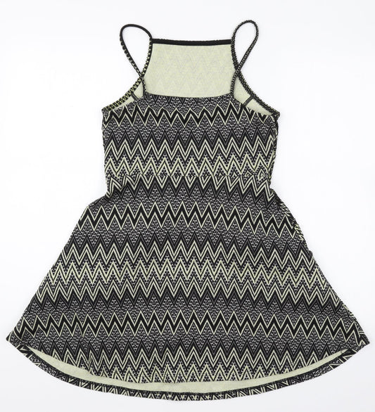 Topshop Womens Multicoloured Geometric Polyester Mini Size 10 Square Neck Pullover