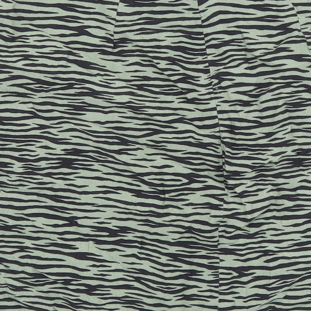 Pull&Bear Womens Green Animal Print Polyester Mini Skirt Size S Zip - Tiger Pattern