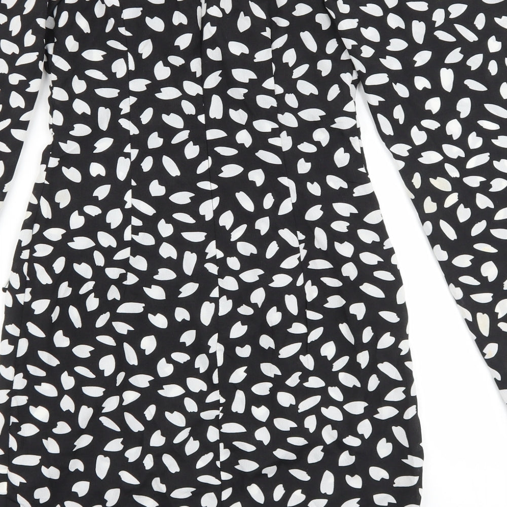 PRETTYLITTLETHING Womens Black Geometric Polyester Bodycon Size 8 Square Neck Pullover