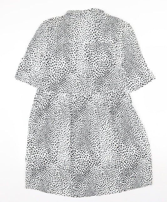 Topshop Womens White Geometric Viscose Shirt Dress Size 10 Collared Tie